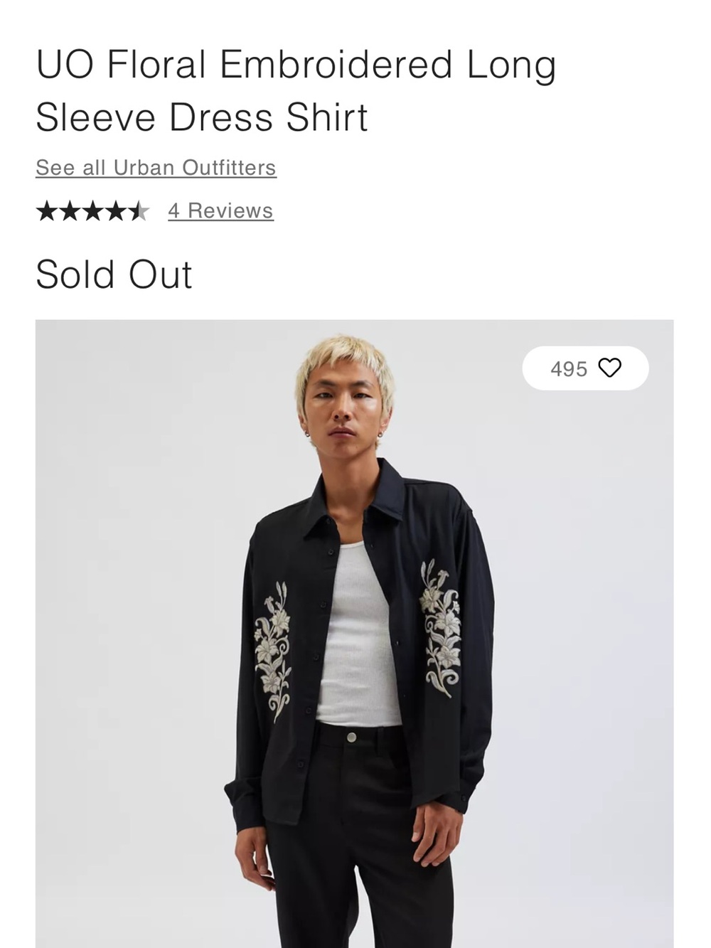 Urban Outfitters UO Floral Embroidered Long Sleeve Dress Shirt sz L
